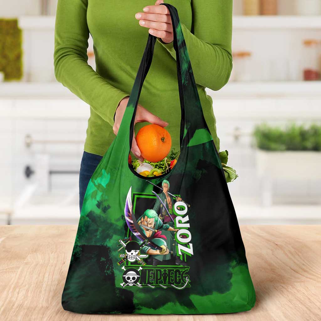 Zoro One Piece Green Theme Grocery Bag with Swordsman Pose and Three Sword Style Design - The Mazicc