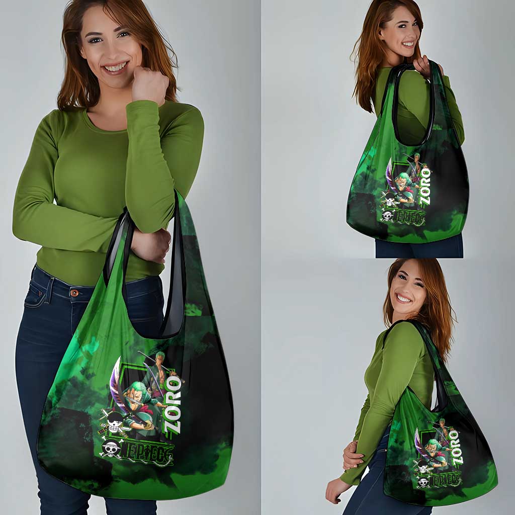 Zoro One Piece Green Theme Grocery Bag with Swordsman Pose and Three Sword Style Design - The Mazicc