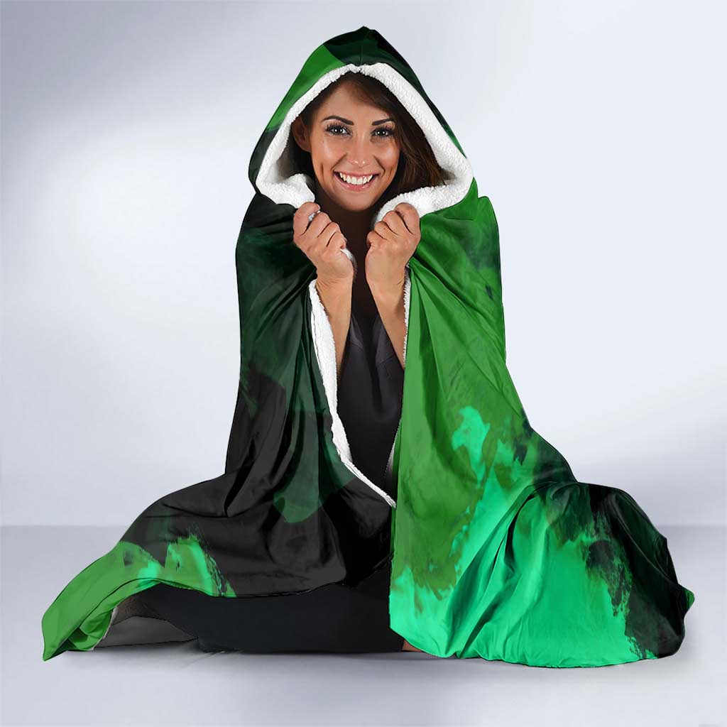 Zoro One Piece Green Theme Hooded Blanket with Swordsman Pose and Three Sword Style Design - The Mazicc