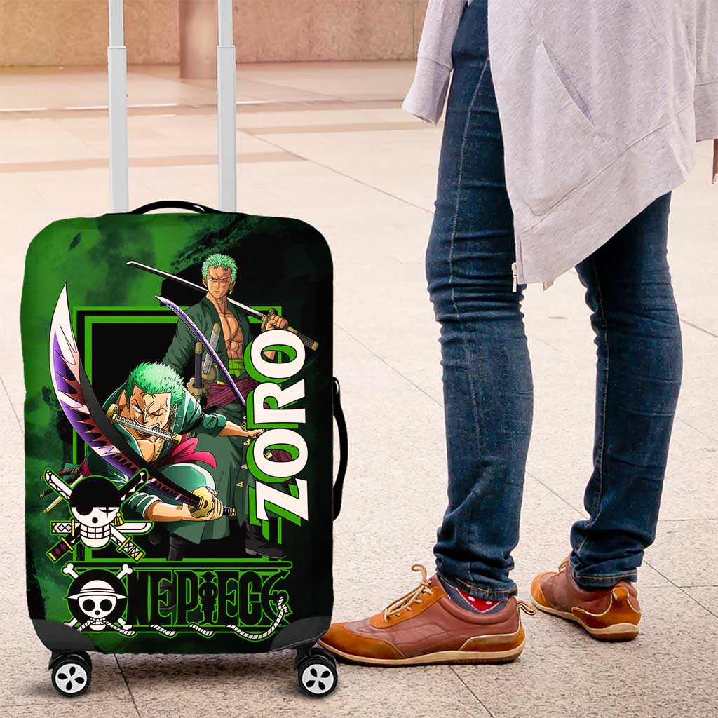 Zoro One Piece Green Theme Luggage Cover with Swordsman Pose and Three Sword Style Design - The Mazicc
