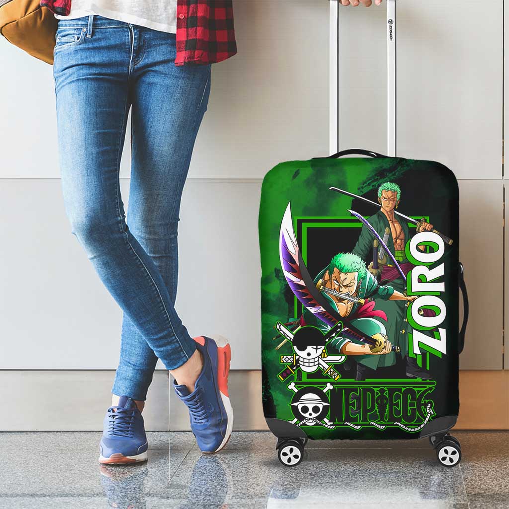 Zoro One Piece Green Theme Luggage Cover with Swordsman Pose and Three Sword Style Design - The Mazicc