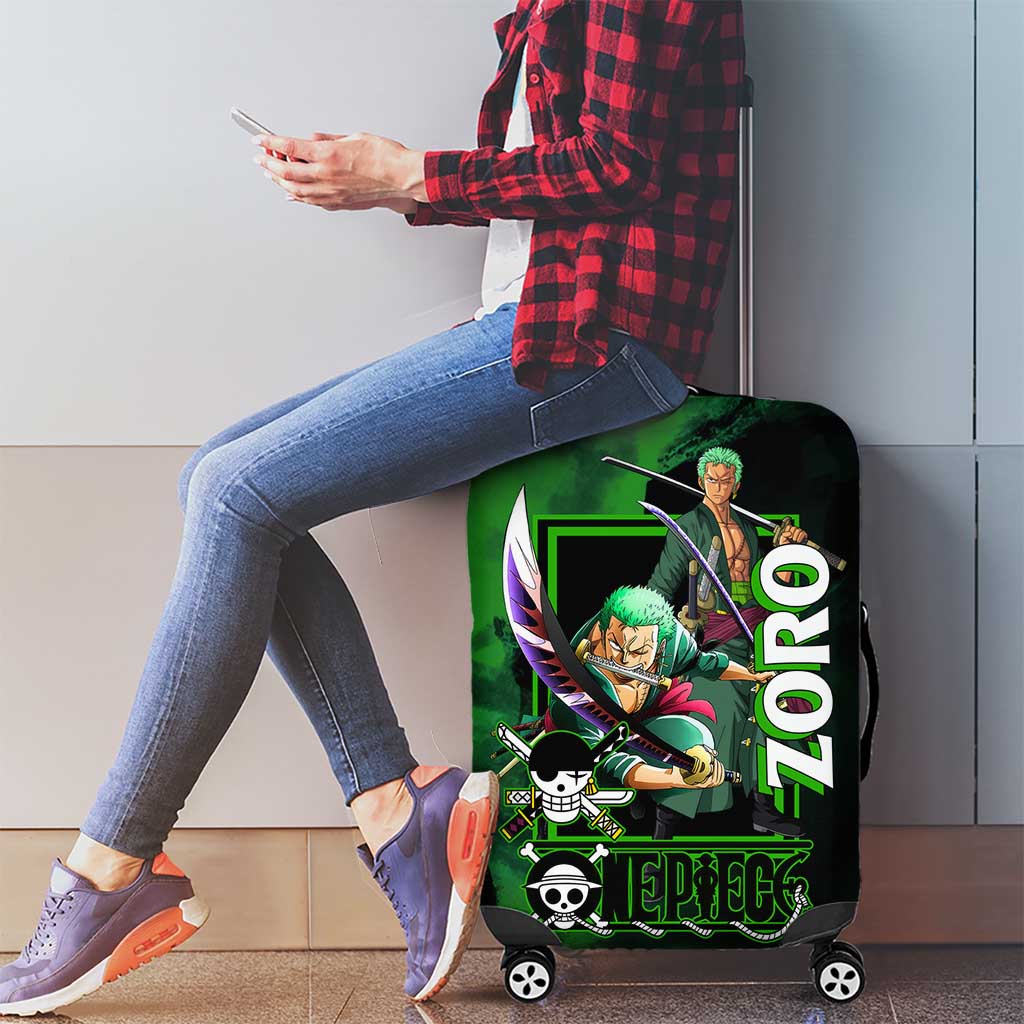 Zoro One Piece Green Theme Luggage Cover with Swordsman Pose and Three Sword Style Design - The Mazicc