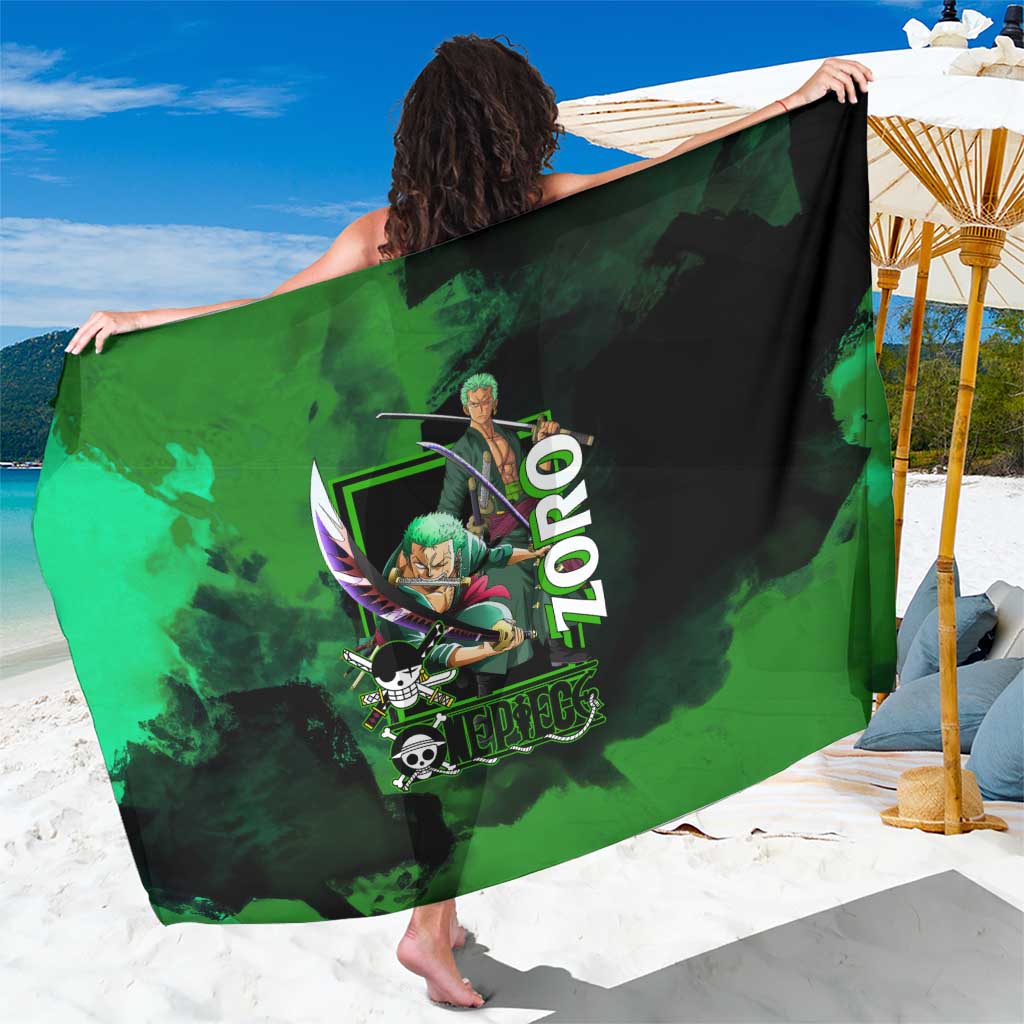 Zoro One Piece Green Theme Sarong with Swordsman Pose and Three Sword Style Design - The Mazicc
