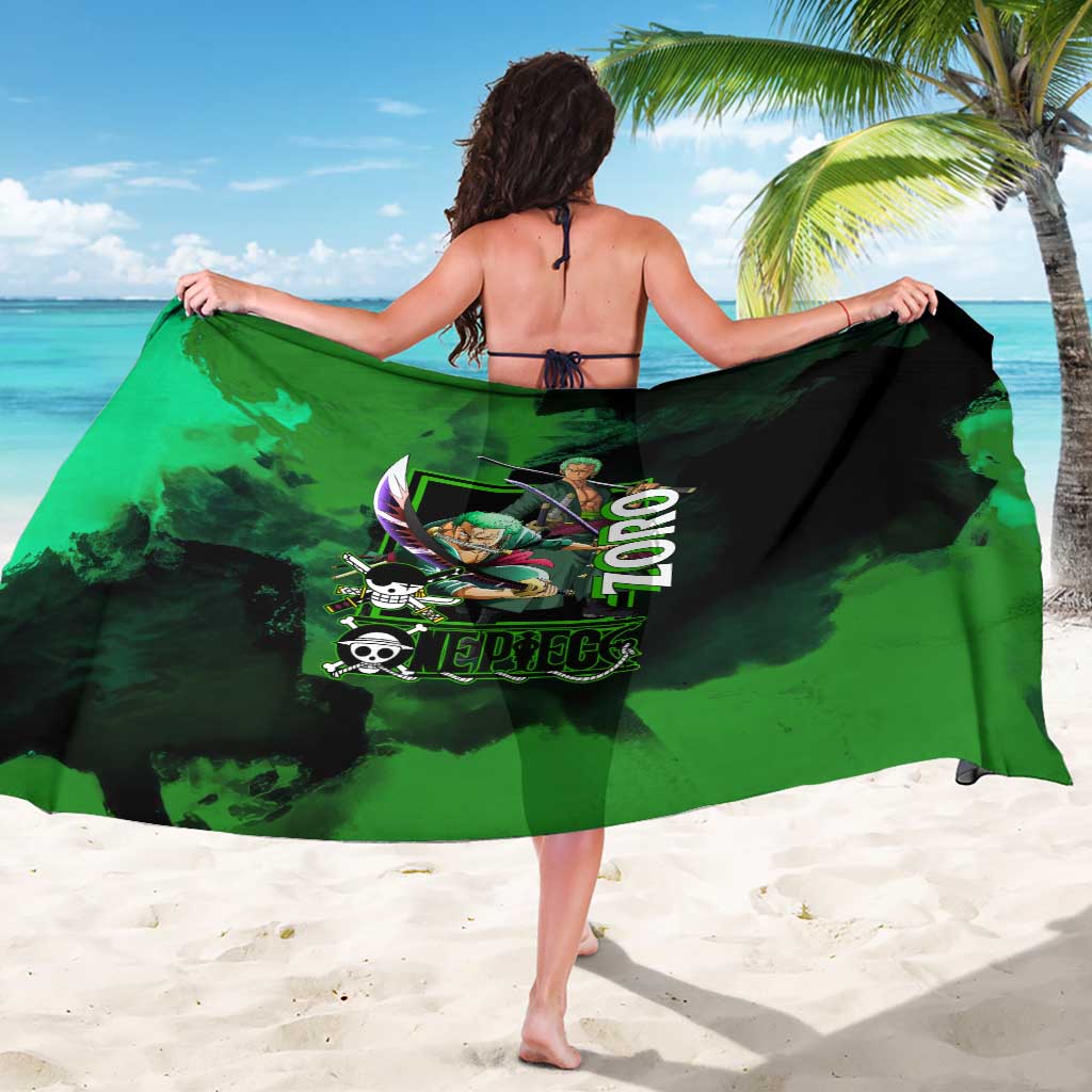 Zoro One Piece Green Theme Sarong with Swordsman Pose and Three Sword Style Design - The Mazicc