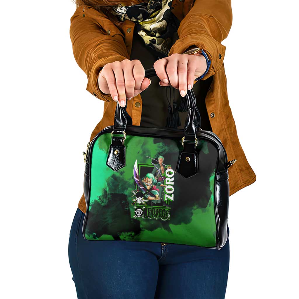Zoro One Piece Green Theme Shoulder Handbag with Swordsman Pose and Three Sword Style Design - The Mazicc