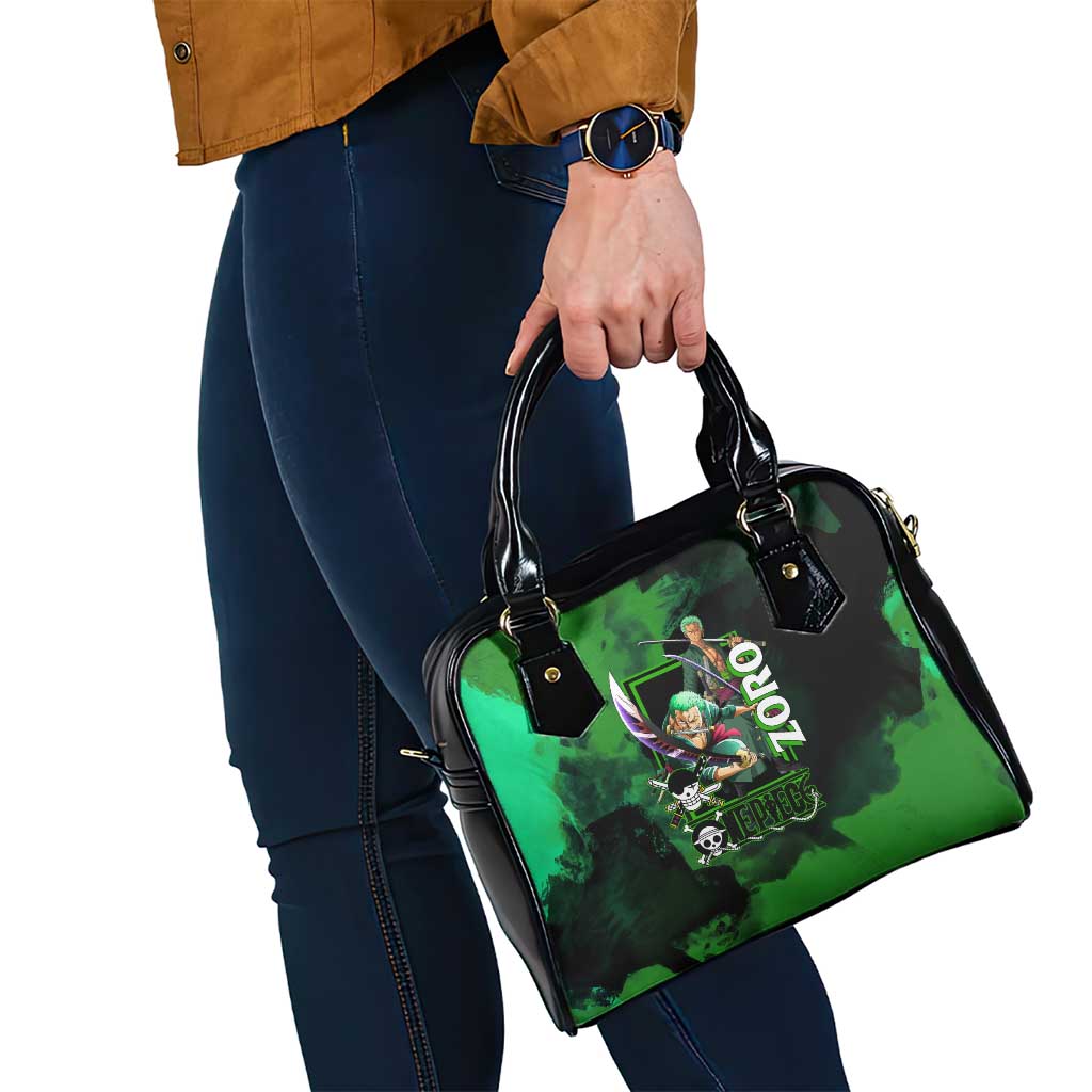Zoro One Piece Green Theme Shoulder Handbag with Swordsman Pose and Three Sword Style Design - The Mazicc