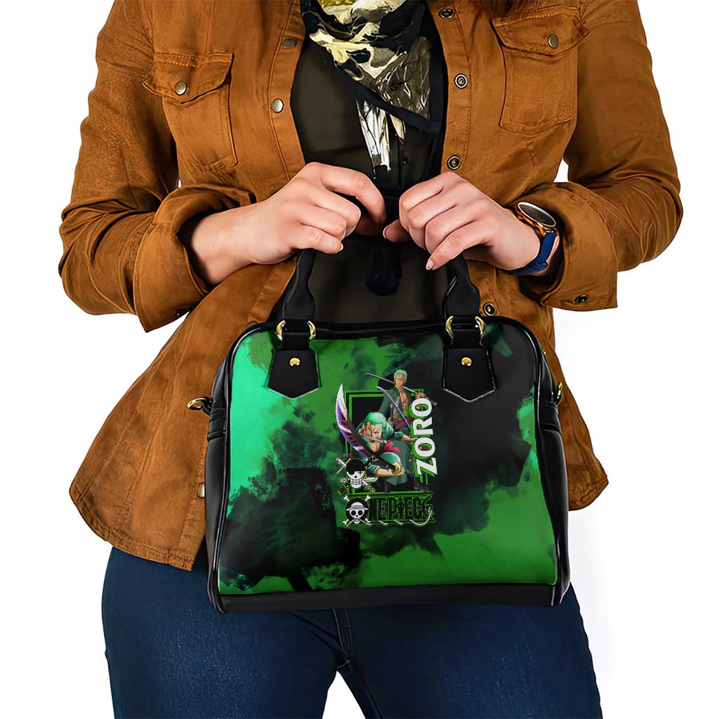 Zoro One Piece Green Theme Shoulder Handbag with Swordsman Pose and Three Sword Style Design - The Mazicc