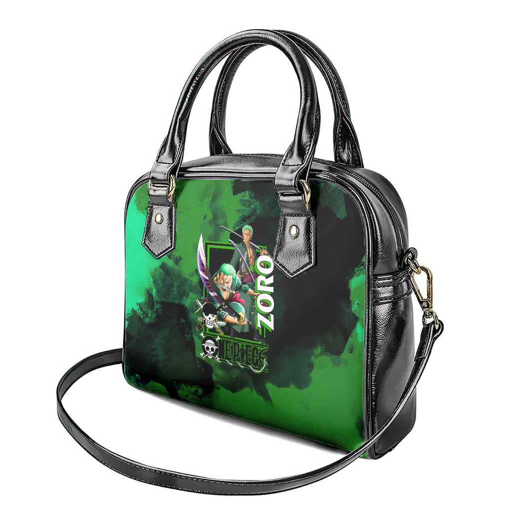 Zoro One Piece Green Theme Shoulder Handbag with Swordsman Pose and Three Sword Style Design - The Mazicc