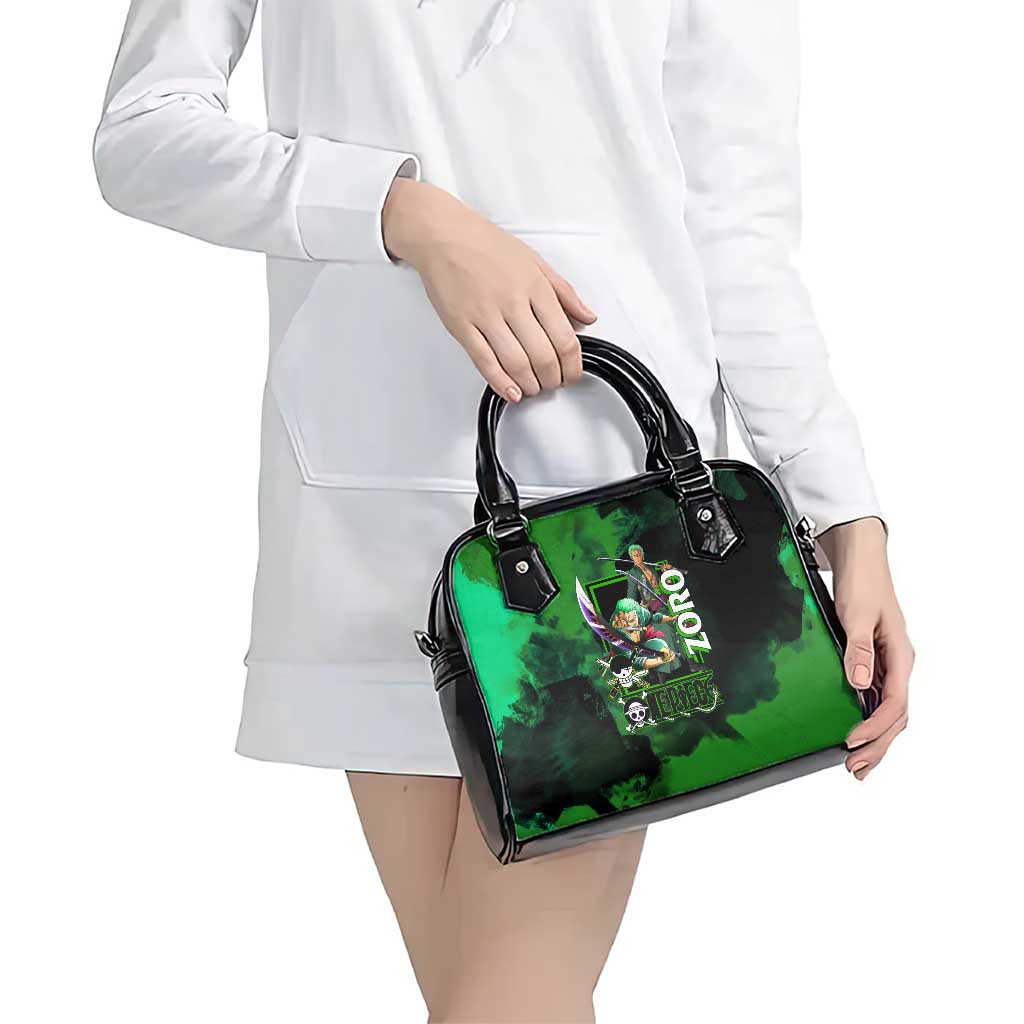 Zoro One Piece Green Theme Shoulder Handbag with Swordsman Pose and Three Sword Style Design - The Mazicc