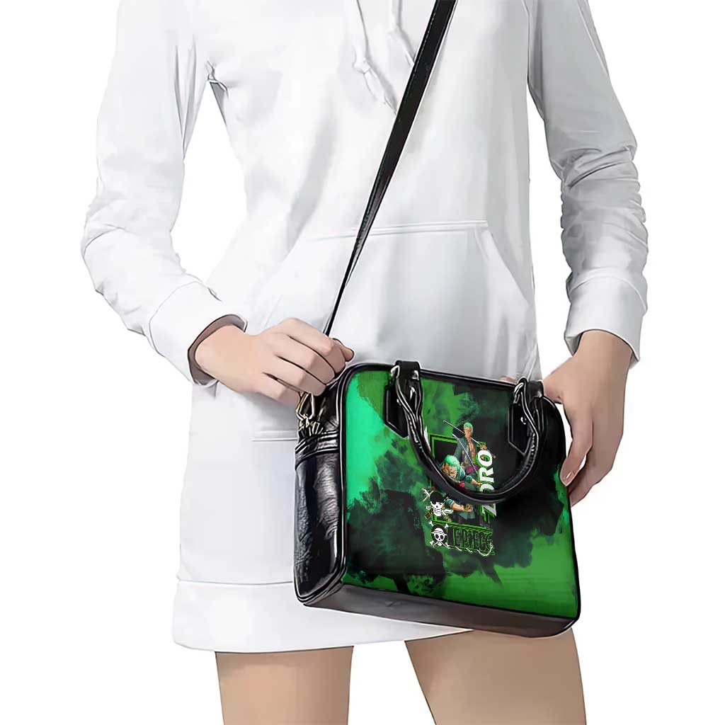 Zoro One Piece Green Theme Shoulder Handbag with Swordsman Pose and Three Sword Style Design - The Mazicc