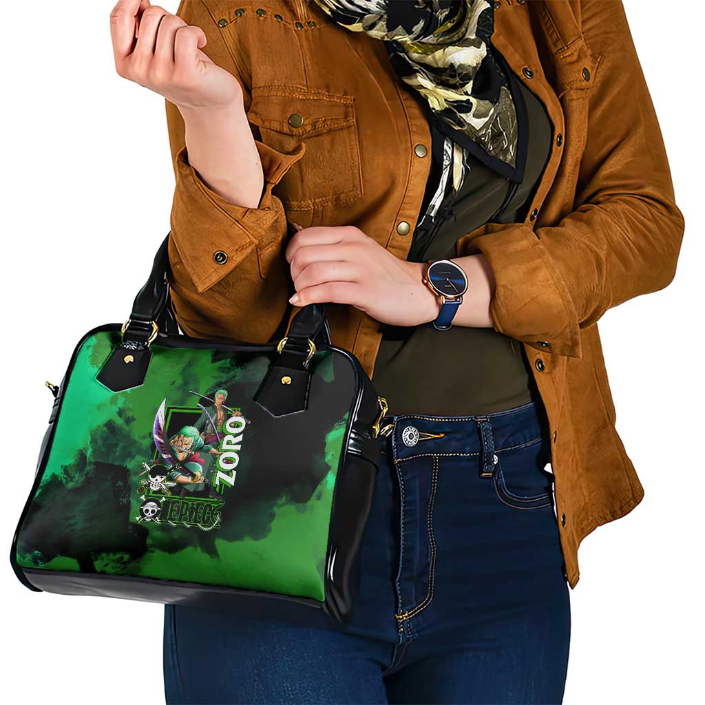 Zoro One Piece Green Theme Shoulder Handbag with Swordsman Pose and Three Sword Style Design - The Mazicc