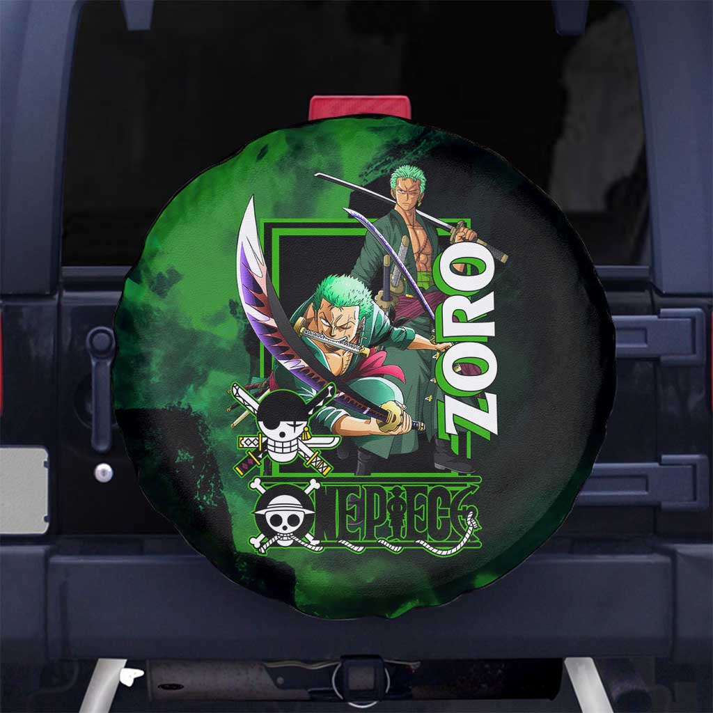 Zoro One Piece Green Theme Spare Tire Cover with Swordsman Pose and Three Sword Style Design - The Mazicc