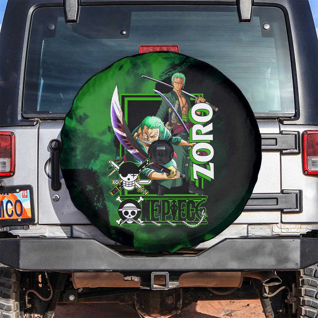 Zoro One Piece Green Theme Spare Tire Cover with Swordsman Pose and Three Sword Style Design - The Mazicc