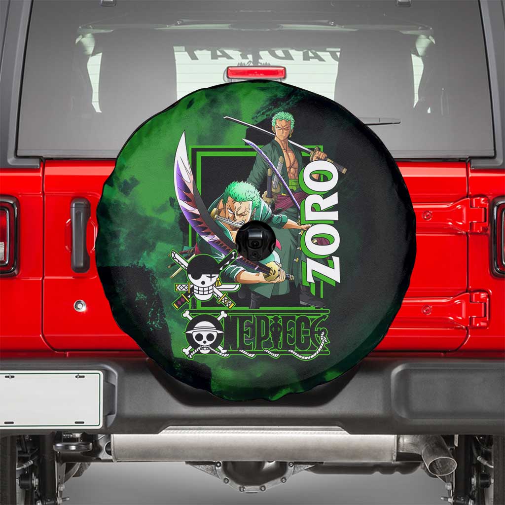 Zoro One Piece Green Theme Spare Tire Cover with Swordsman Pose and Three Sword Style Design - The Mazicc