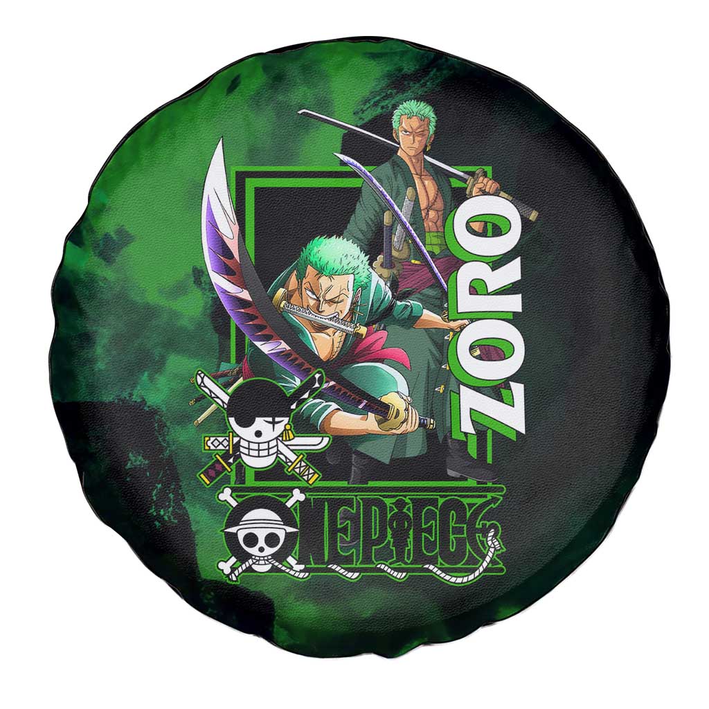 Zoro One Piece Green Theme Spare Tire Cover with Swordsman Pose and Three Sword Style Design - The Mazicc