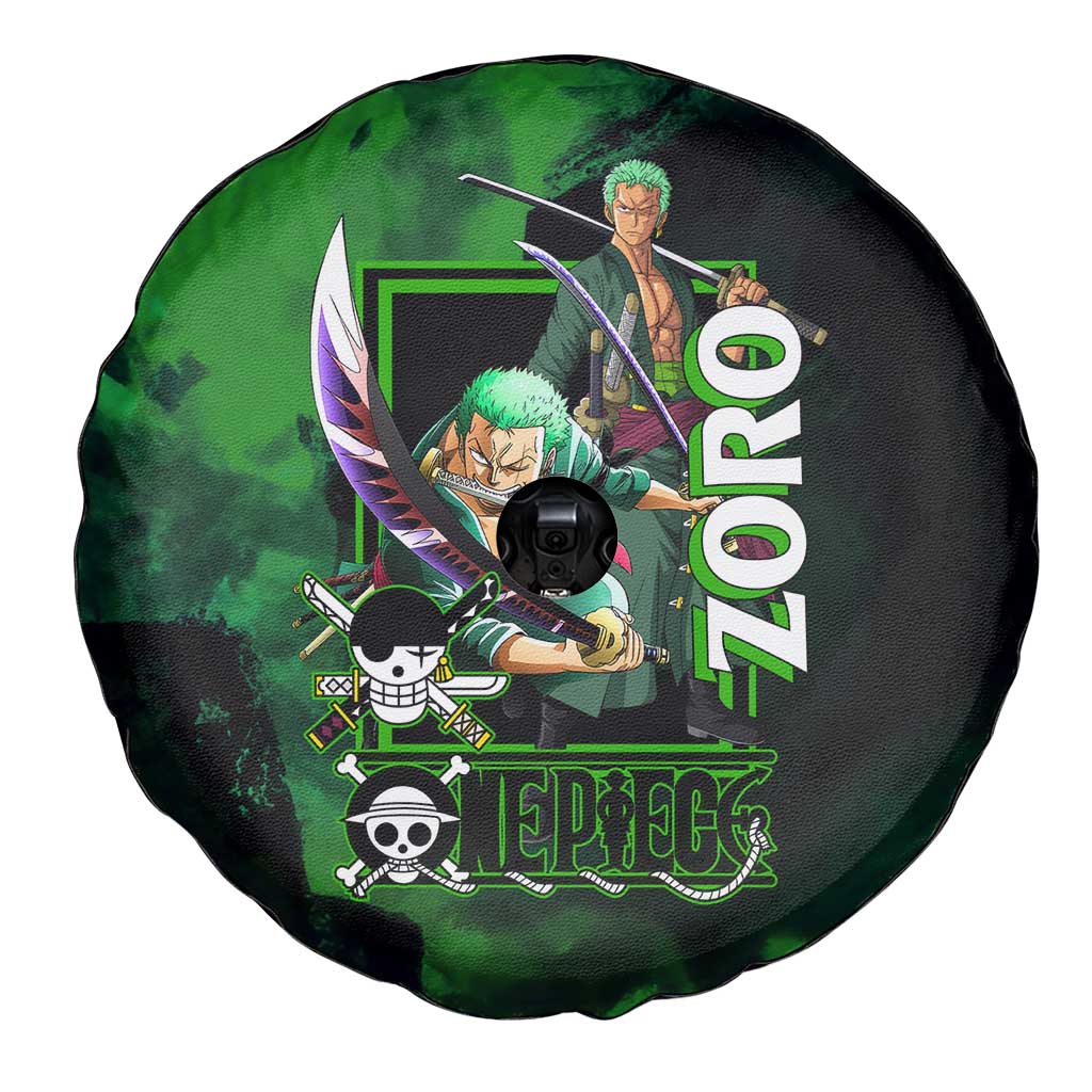 Zoro One Piece Green Theme Spare Tire Cover with Swordsman Pose and Three Sword Style Design - The Mazicc