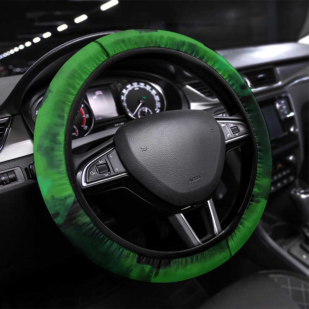 Zoro One Piece Green Theme Steering Wheel Cover with Swordsman Pose and Three Sword Style Design - The Mazicc