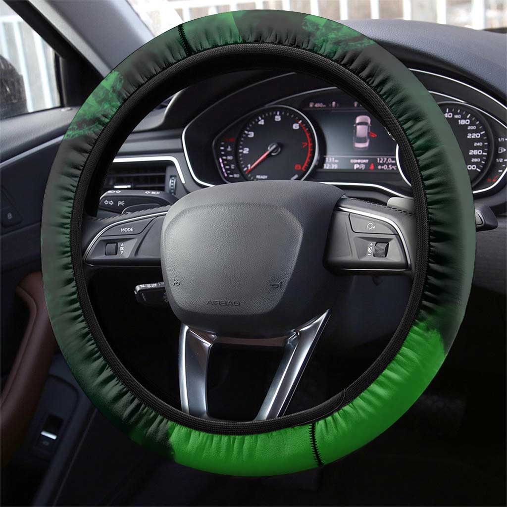 Zoro One Piece Green Theme Steering Wheel Cover with Swordsman Pose and Three Sword Style Design - The Mazicc