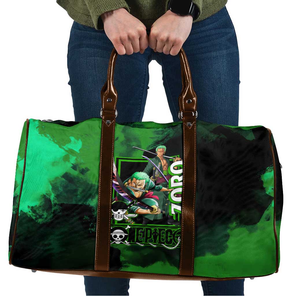 Zoro One Piece Green Theme Travel Bag with Swordsman Pose and Three Sword Style Design - The Mazicc