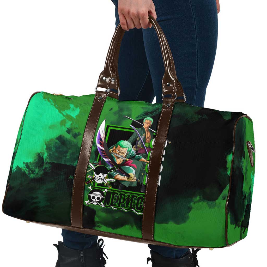 Zoro One Piece Green Theme Travel Bag with Swordsman Pose and Three Sword Style Design - The Mazicc