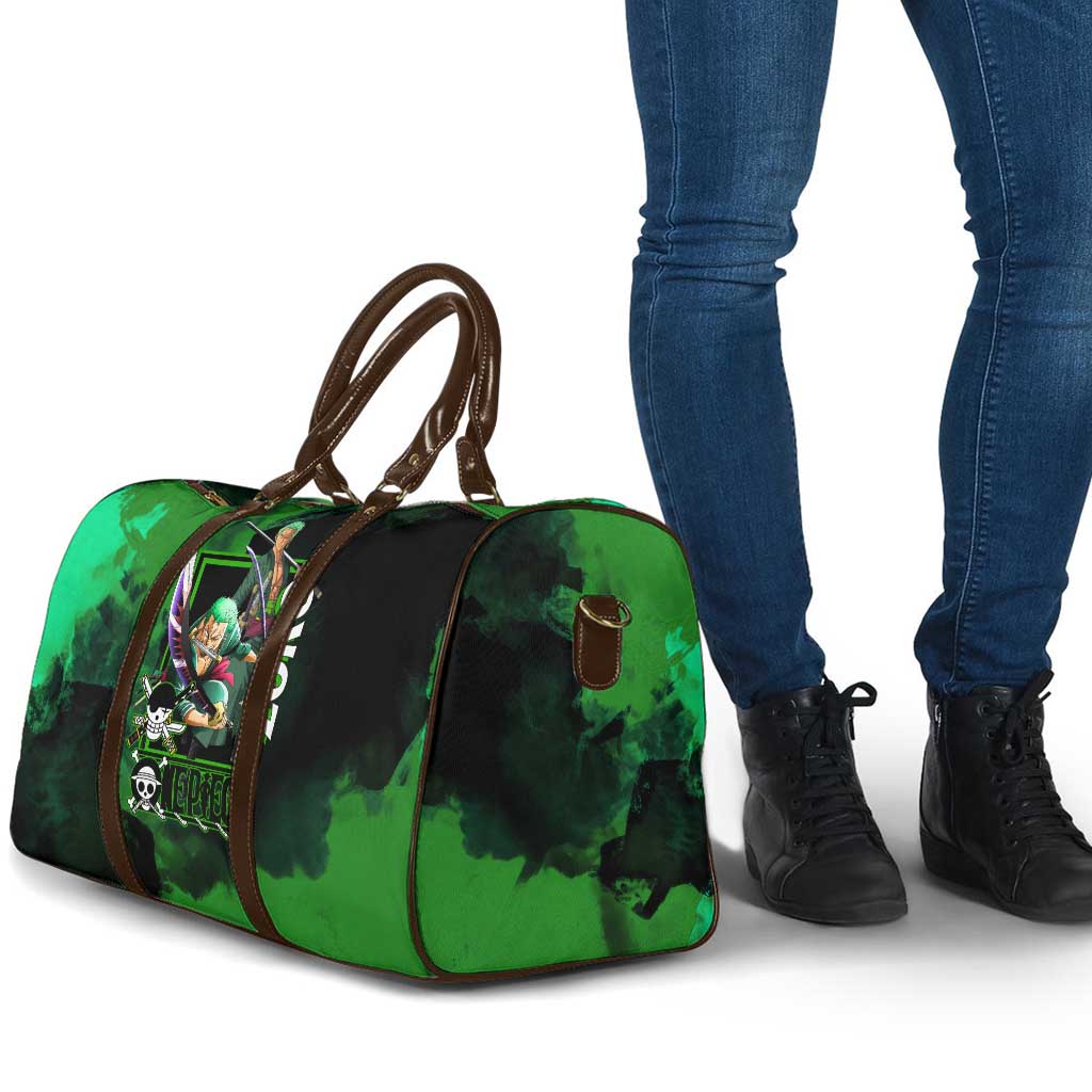 Zoro One Piece Green Theme Travel Bag with Swordsman Pose and Three Sword Style Design - The Mazicc