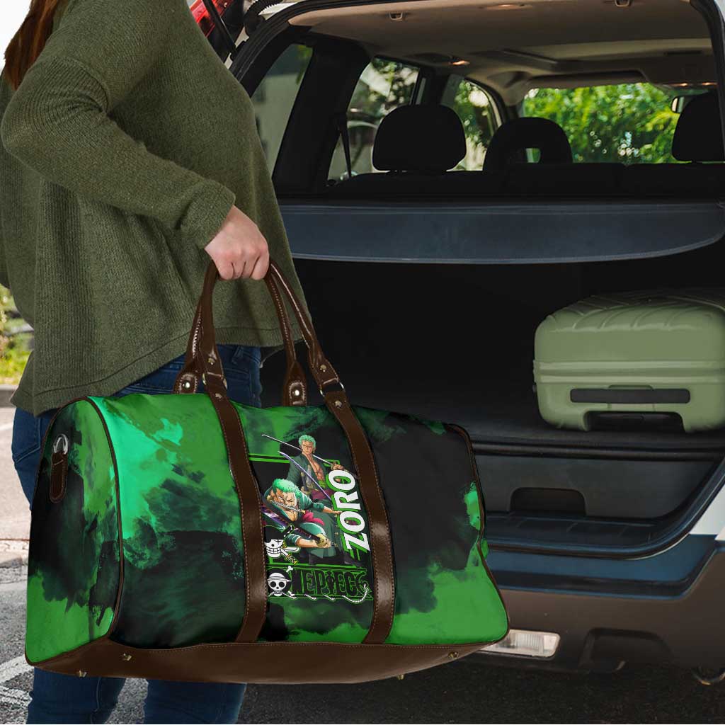 Zoro One Piece Green Theme Travel Bag with Swordsman Pose and Three Sword Style Design - The Mazicc