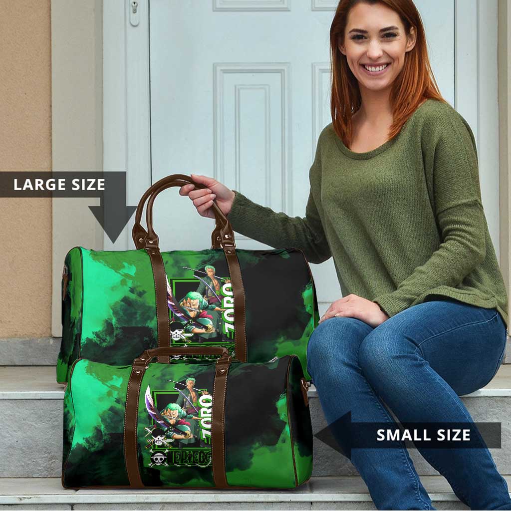 Zoro One Piece Green Theme Travel Bag with Swordsman Pose and Three Sword Style Design - The Mazicc