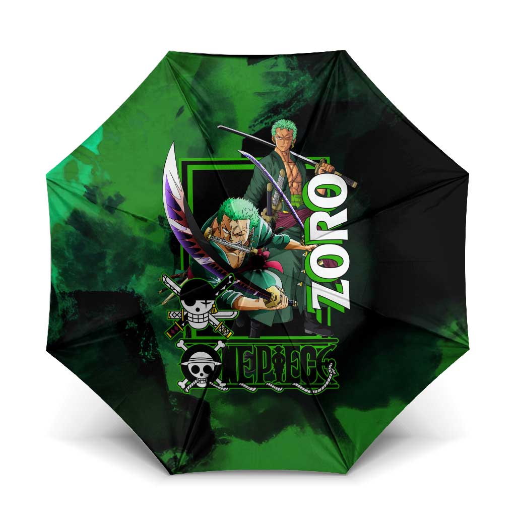 Zoro One Piece Green Theme Umbrella with Swordsman Pose and Three Sword Style Design - The Mazicc