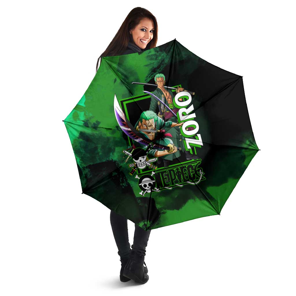 Zoro One Piece Green Theme Umbrella with Swordsman Pose and Three Sword Style Design - The Mazicc