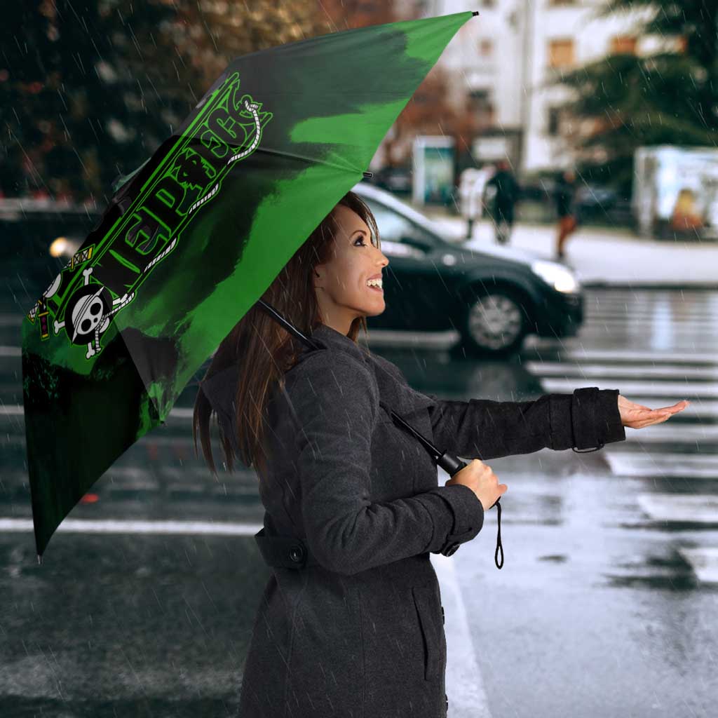 Zoro One Piece Green Theme Umbrella with Swordsman Pose and Three Sword Style Design - The Mazicc