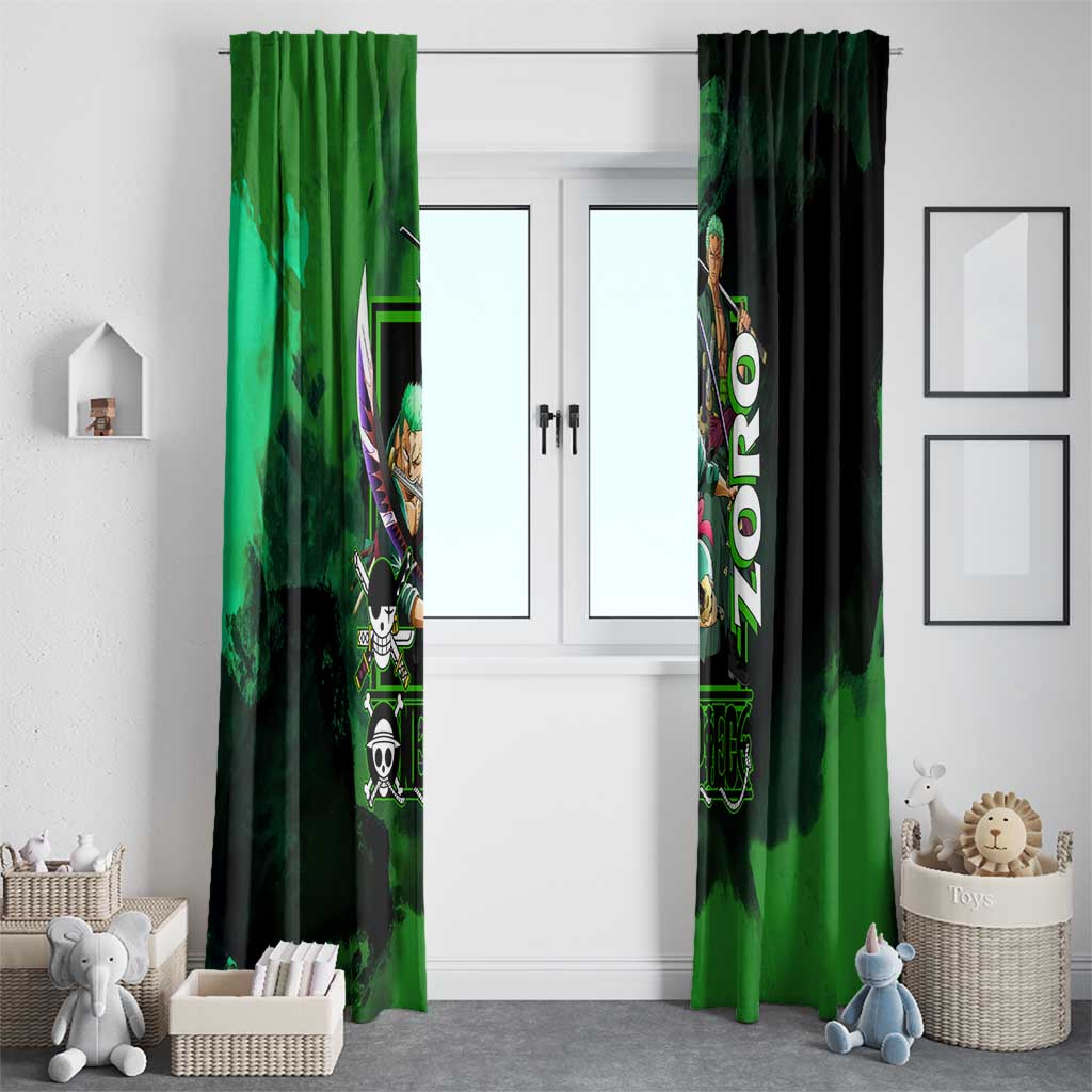 Zoro One Piece Green Theme Window Curtain with Swordsman Pose and Three Sword Style Design - The Mazicc