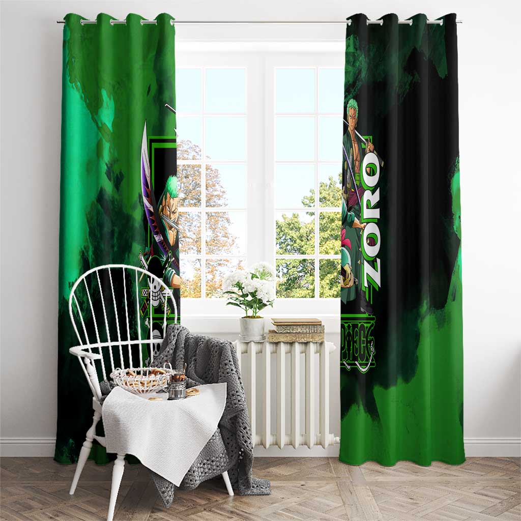 Zoro One Piece Green Theme Window Curtain with Swordsman Pose and Three Sword Style Design - The Mazicc