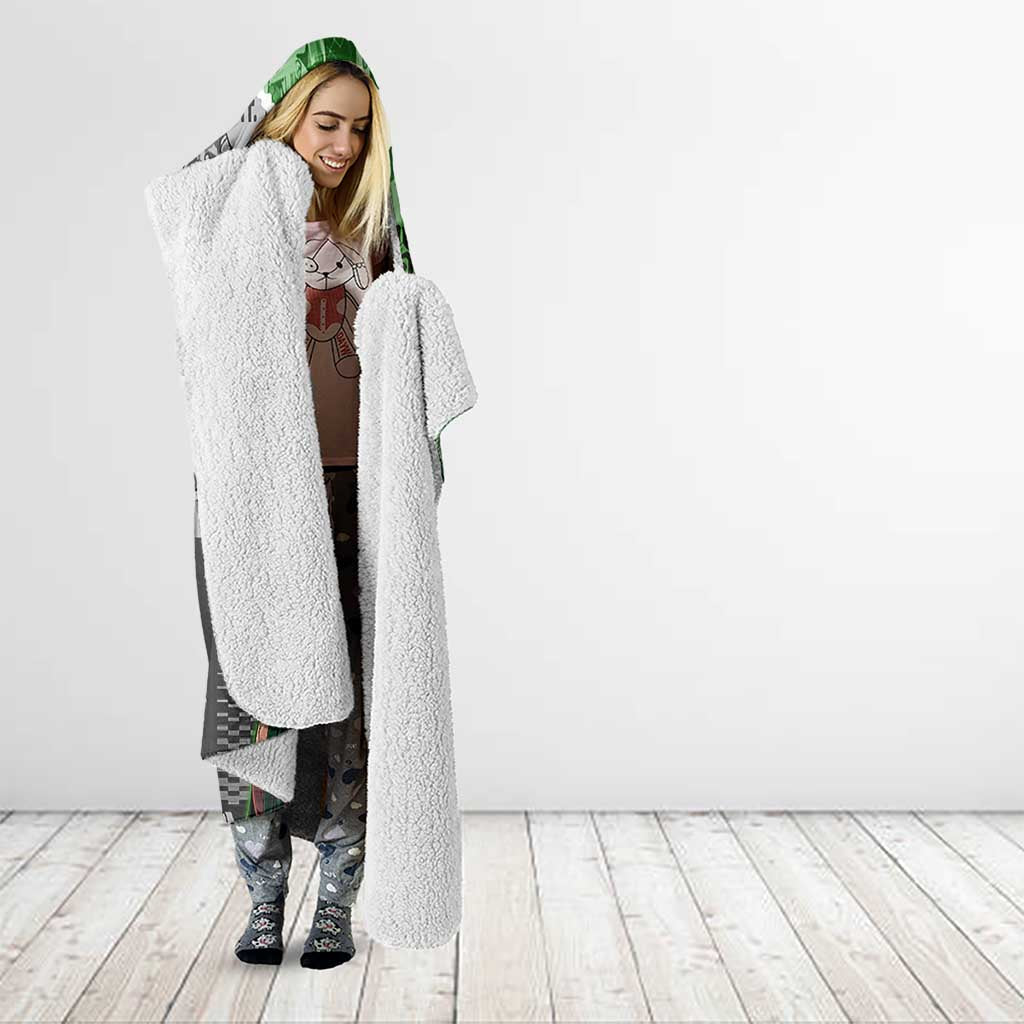 Zoro One Piece Green Theme Hooded Blanket with Manga Collage and Dual Portrait Swordmaster Design - The Mazicc