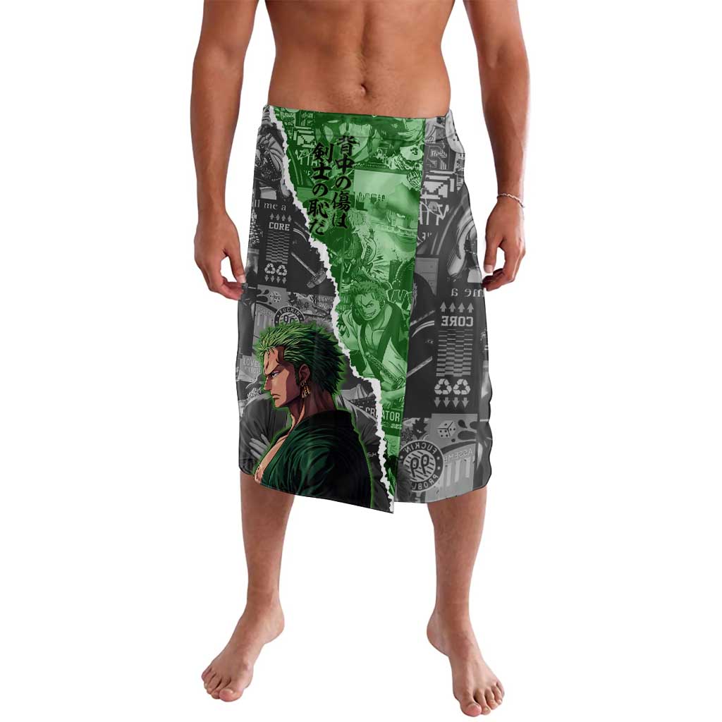 Zoro One Piece Green Theme Lavalava with Manga Collage and Dual Portrait Swordmaster Design - The Mazicc