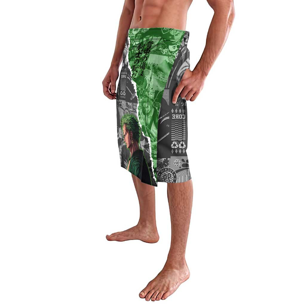 Zoro One Piece Green Theme Lavalava with Manga Collage and Dual Portrait Swordmaster Design - The Mazicc