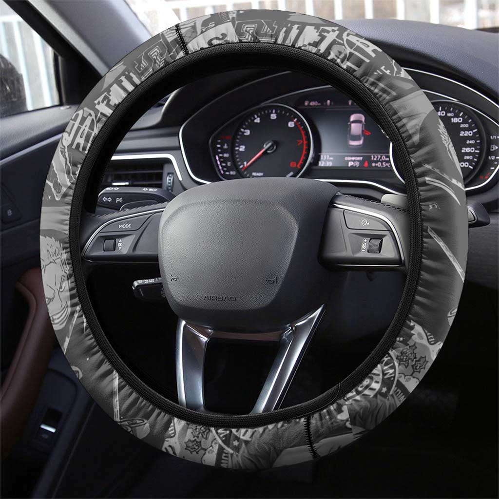 Zoro One Piece Green Theme Steering Wheel Cover with Manga Collage and Dual Portrait Swordmaster Design - The Mazicc