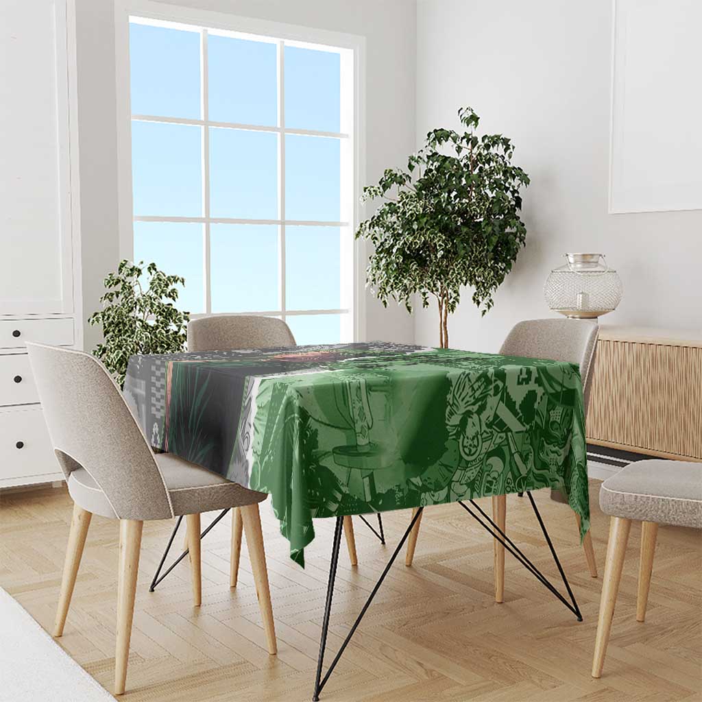 Zoro One Piece Green Theme Tablecloth with Manga Collage and Dual Portrait Swordmaster Design - The Mazicc
