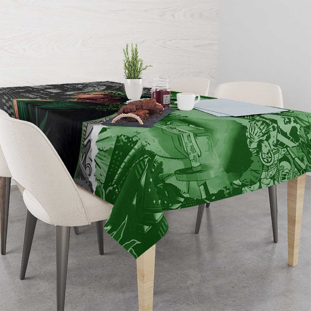 Zoro One Piece Green Theme Tablecloth with Manga Collage and Dual Portrait Swordmaster Design - The Mazicc