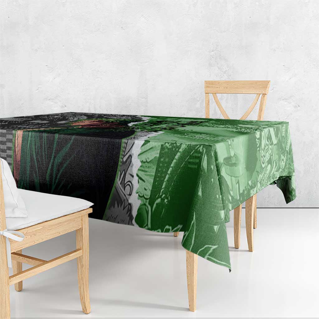 Zoro One Piece Green Theme Tablecloth with Manga Collage and Dual Portrait Swordmaster Design - The Mazicc