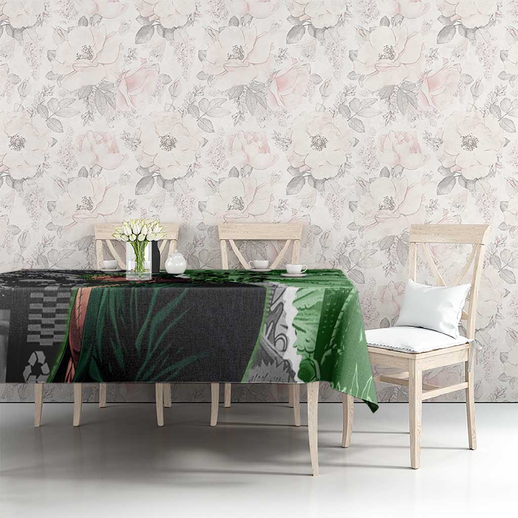 Zoro One Piece Green Theme Tablecloth with Manga Collage and Dual Portrait Swordmaster Design - The Mazicc