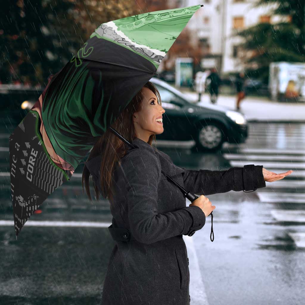 Zoro One Piece Green Theme Umbrella with Manga Collage and Dual Portrait Swordmaster Design - The Mazicc