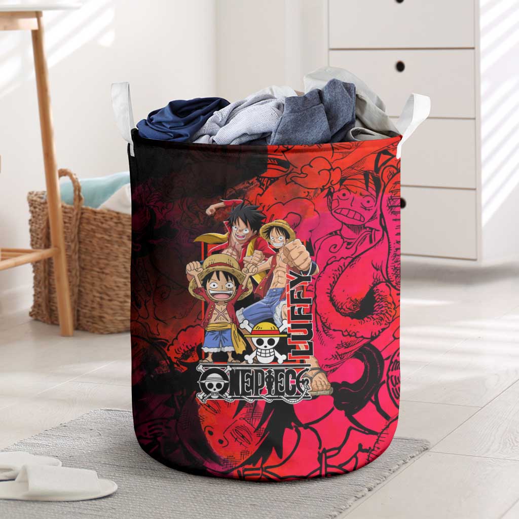Luffy One Piece Red Theme Laundry Basket with Straw Hat Crew and Gear Transformation Design - The Mazicc