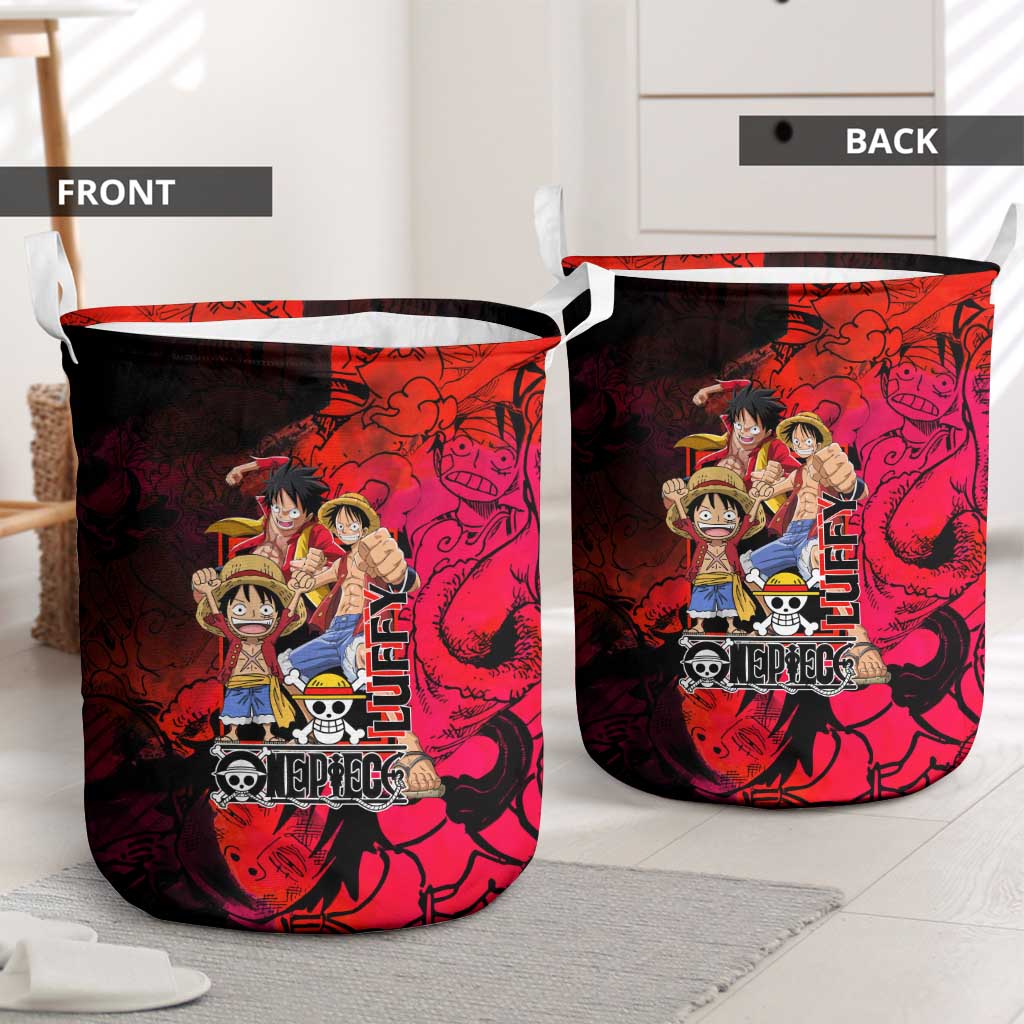 Luffy One Piece Red Theme Laundry Basket with Straw Hat Crew and Gear Transformation Design - The Mazicc