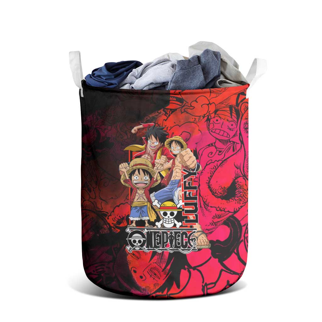 Luffy One Piece Red Theme Laundry Basket with Straw Hat Crew and Gear Transformation Design - The Mazicc