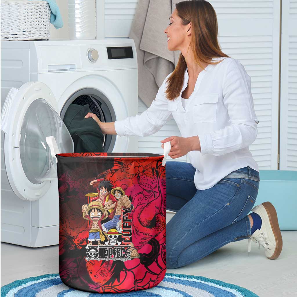 Luffy One Piece Red Theme Laundry Basket with Straw Hat Crew and Gear Transformation Design - The Mazicc