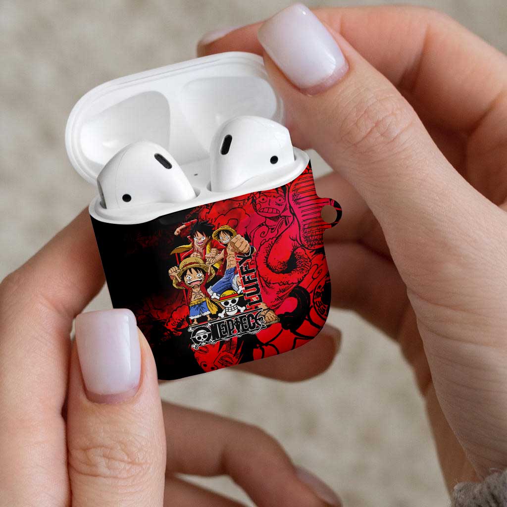 Luffy One Piece Red Theme AirPods Case with Straw Hat Crew and Gear Transformation Design - The Mazicc