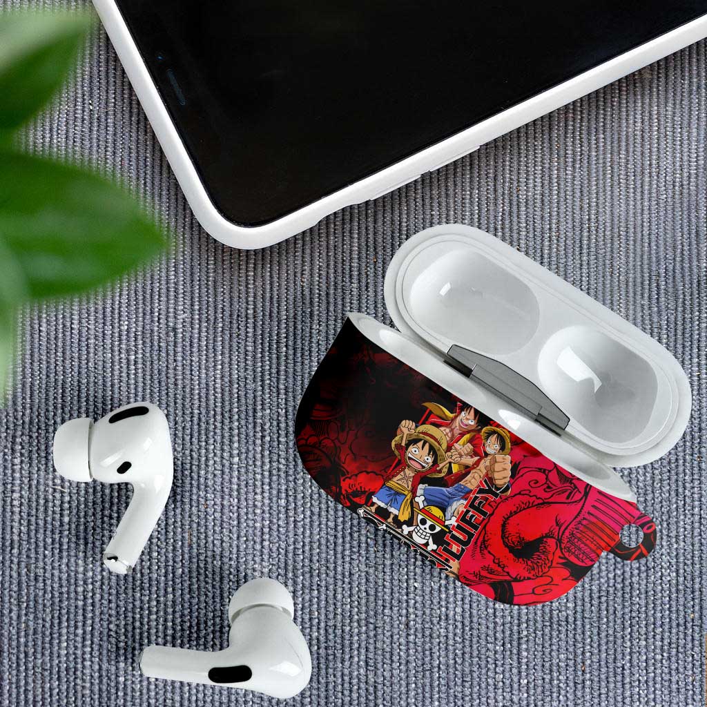 Luffy One Piece Red Theme AirPods Case with Straw Hat Crew and Gear Transformation Design - The Mazicc