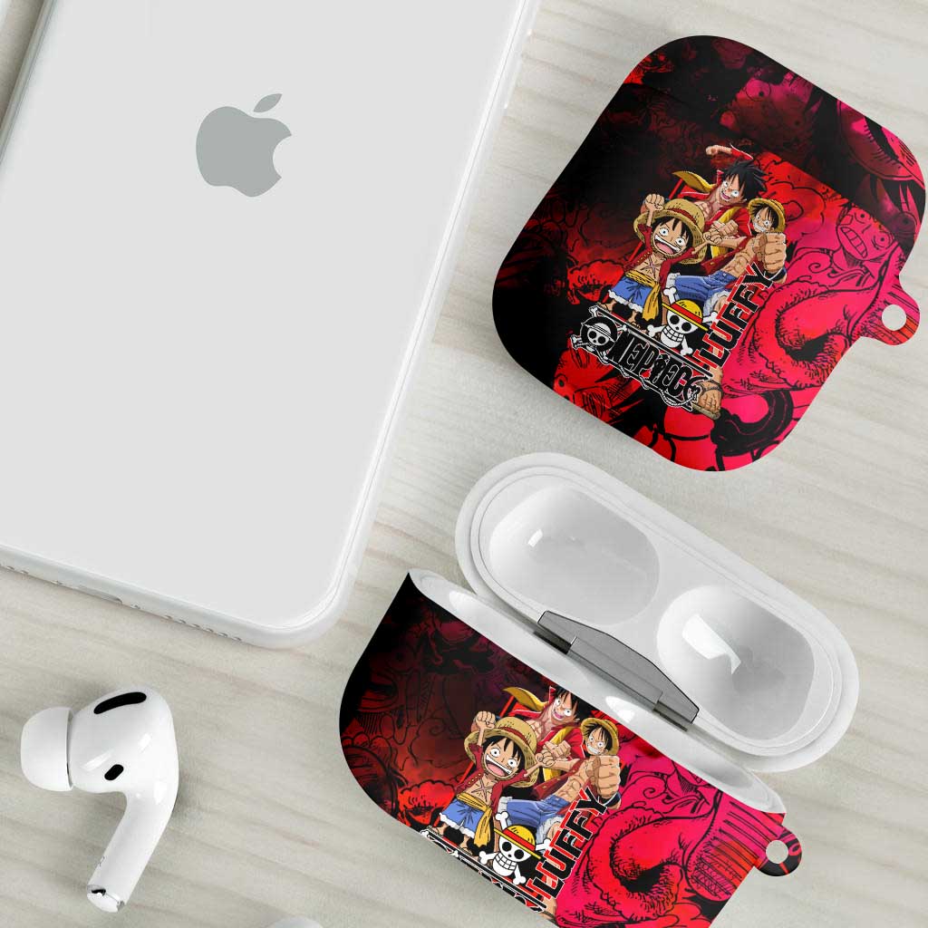 Luffy One Piece Red Theme AirPods Case with Straw Hat Crew and Gear Transformation Design - The Mazicc