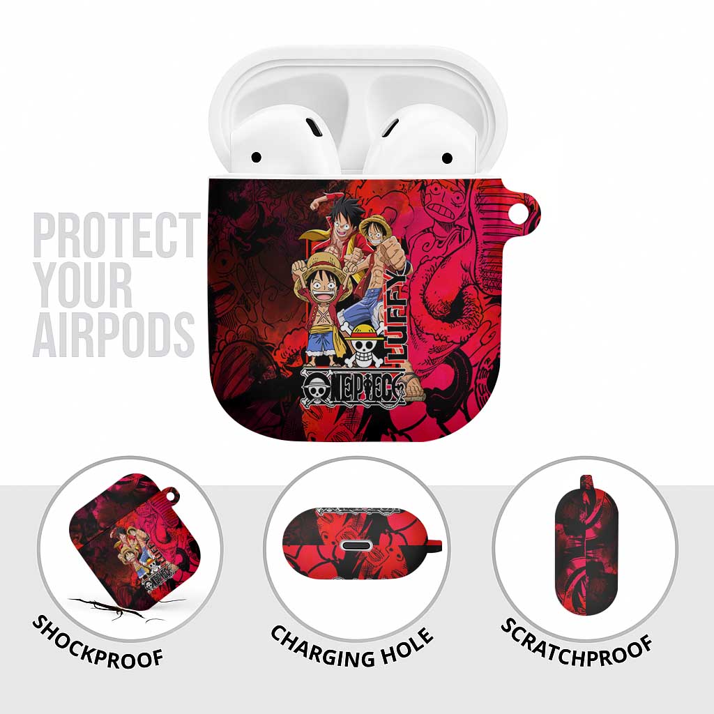 Luffy One Piece Red Theme AirPods Case with Straw Hat Crew and Gear Transformation Design - The Mazicc