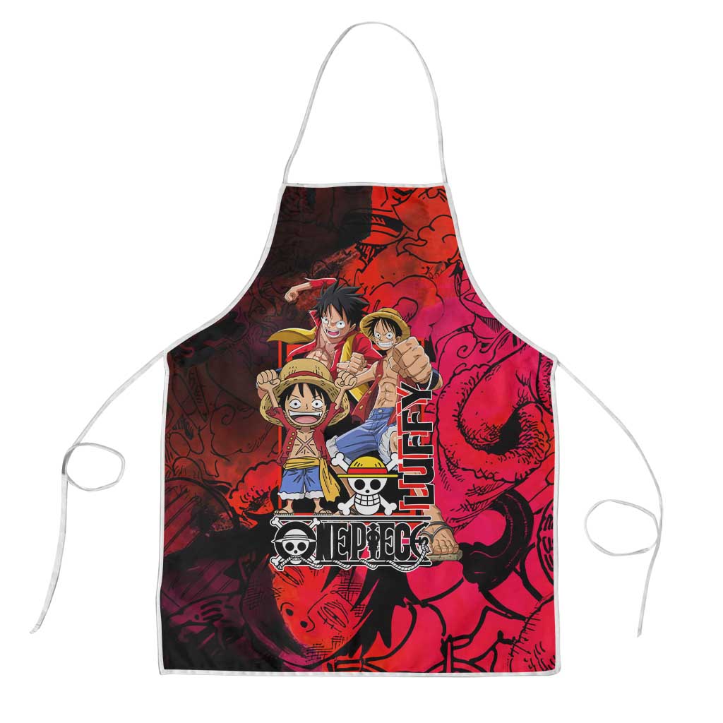 Luffy One Piece Red Theme Apron with Straw Hat Crew and Gear Transformation Design - The Mazicc